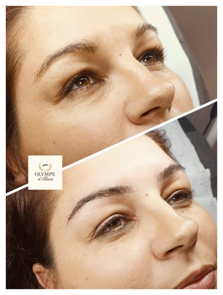 Portrait avant et après d'un maquillage semi-permanent des sourcils.